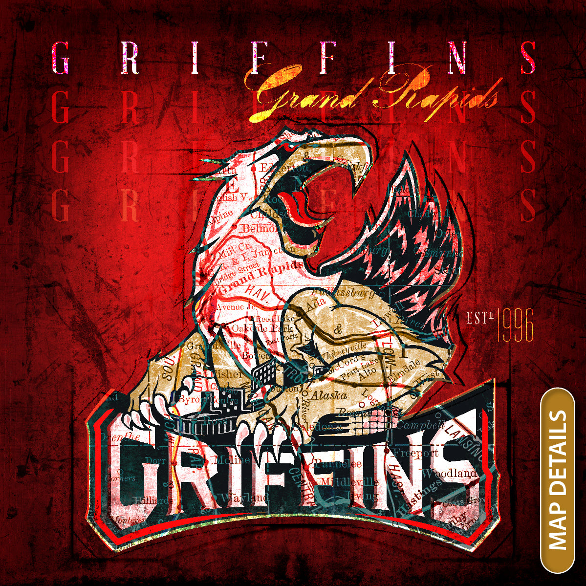 Grand Rapids Griffins Vintage Canvas Map