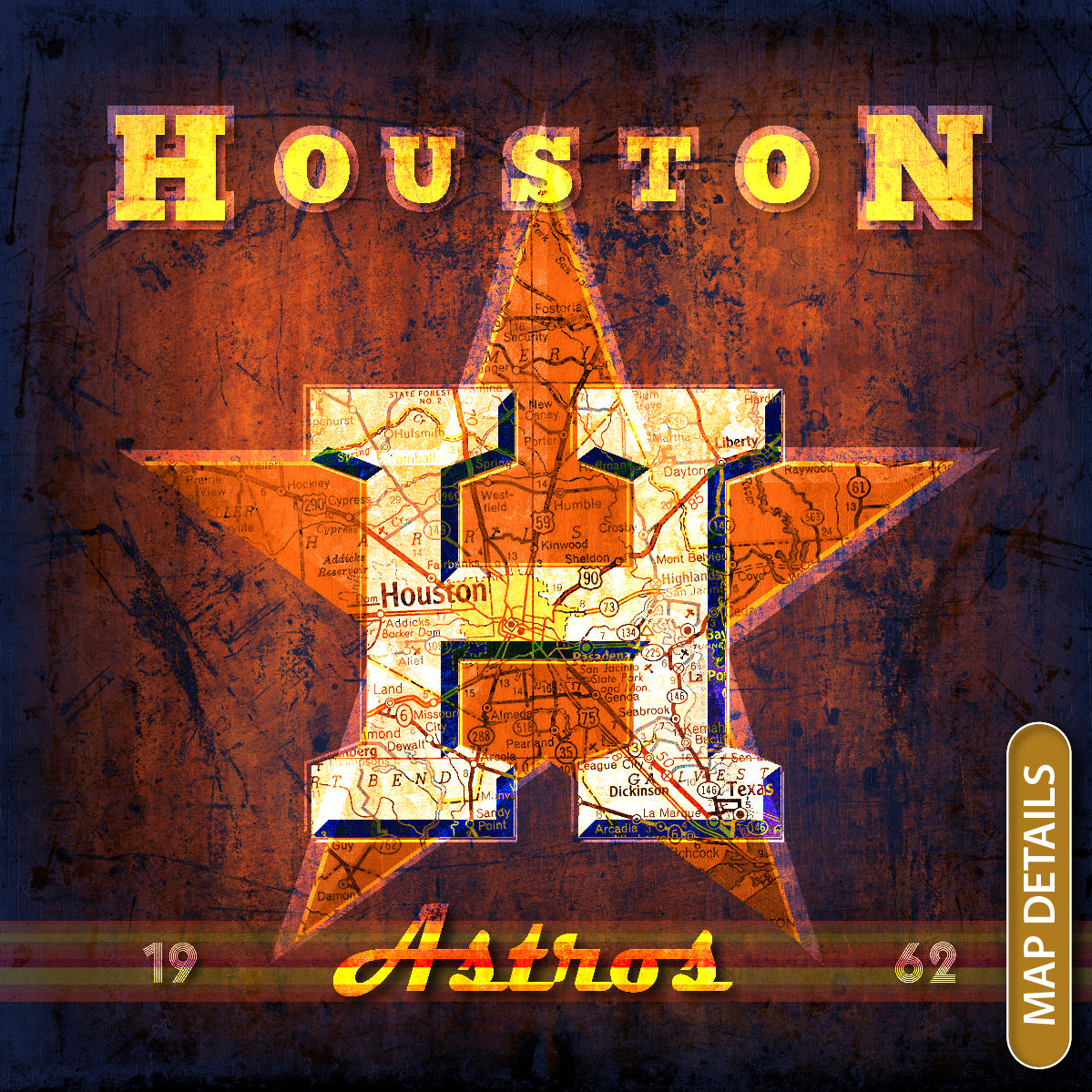 Houston Astros Vintage Canvas Map