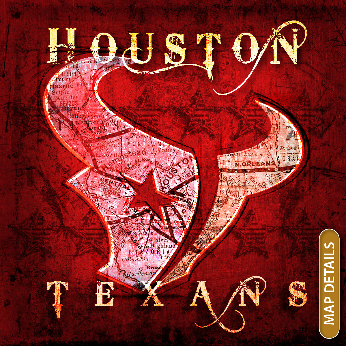 Houston Texans Vintage Canvas Map