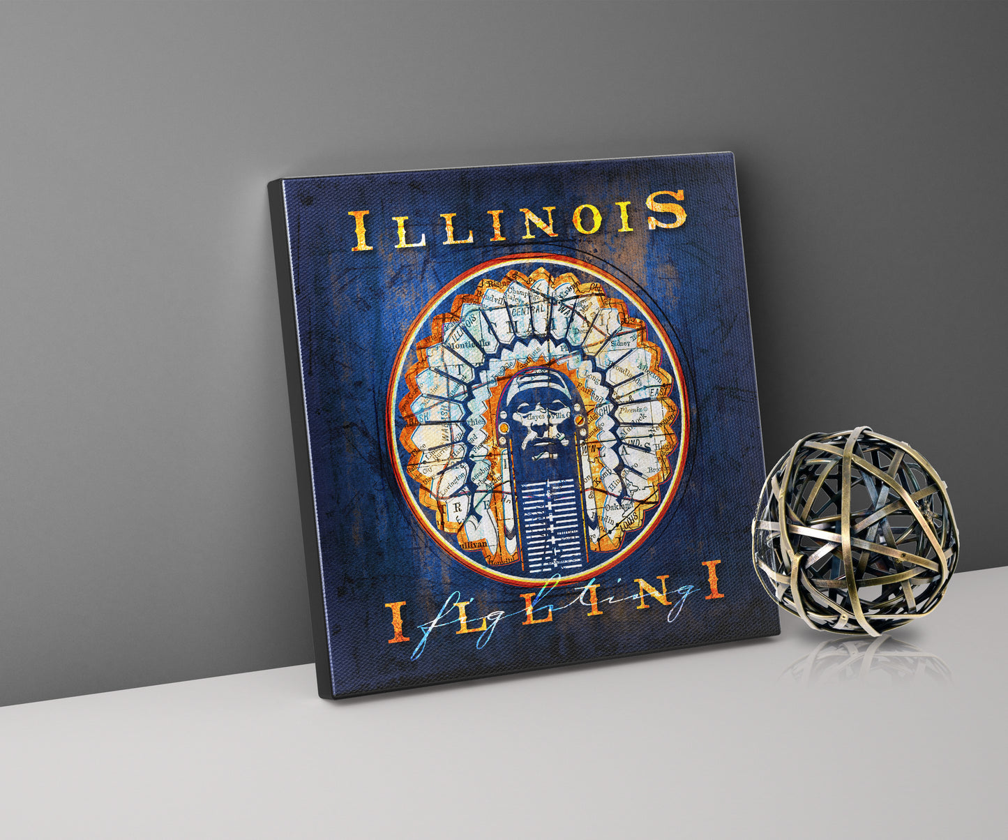 Illinois Fighting Illini Vintage Canvas Map