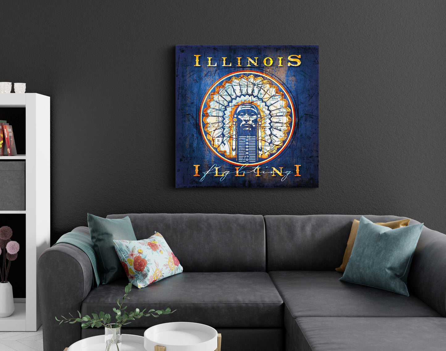 Illinois Fighting Illini Vintage Canvas Map