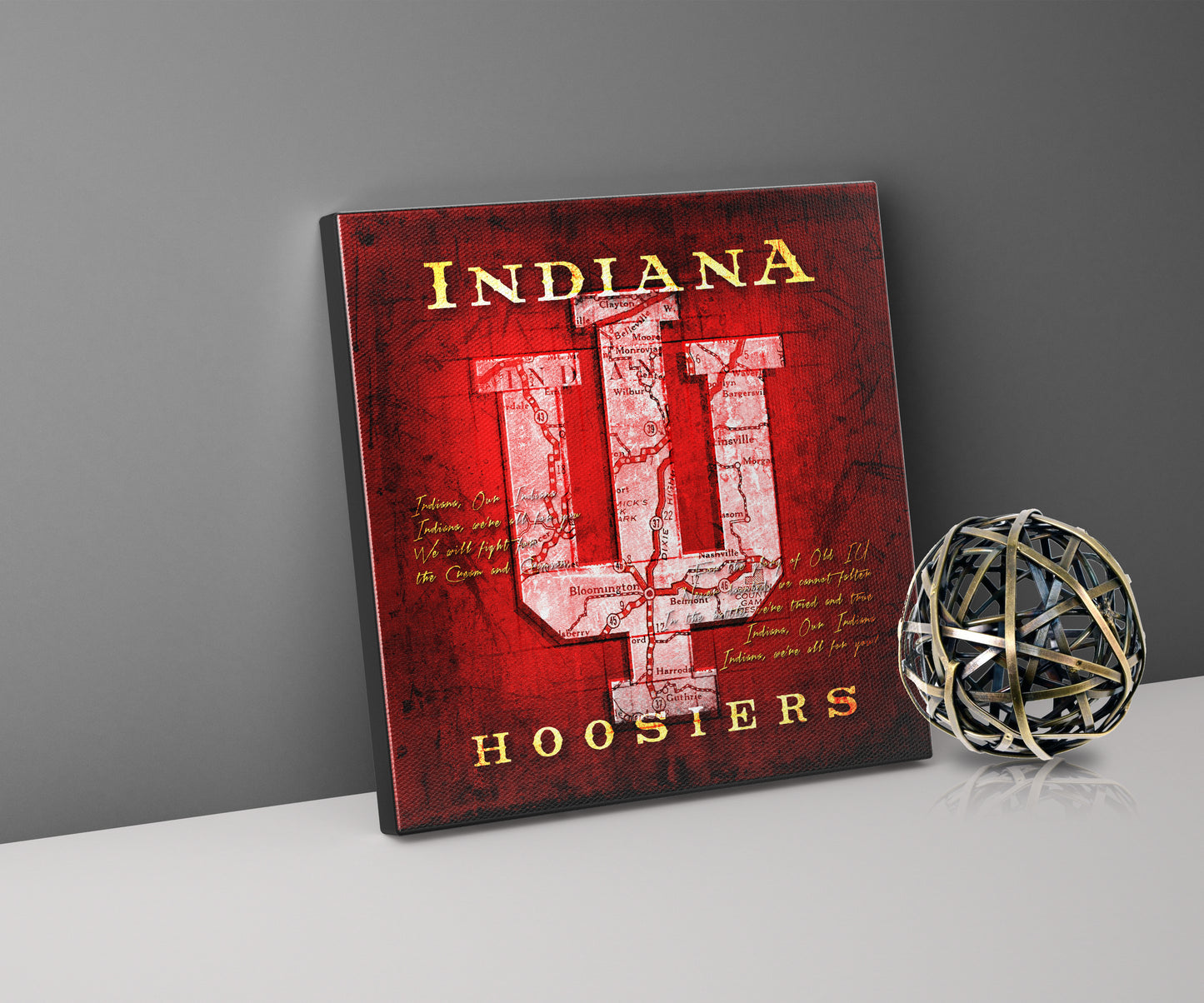 Indiana Hoosiers Vintage Canvas Map | Fight Song Lyrics