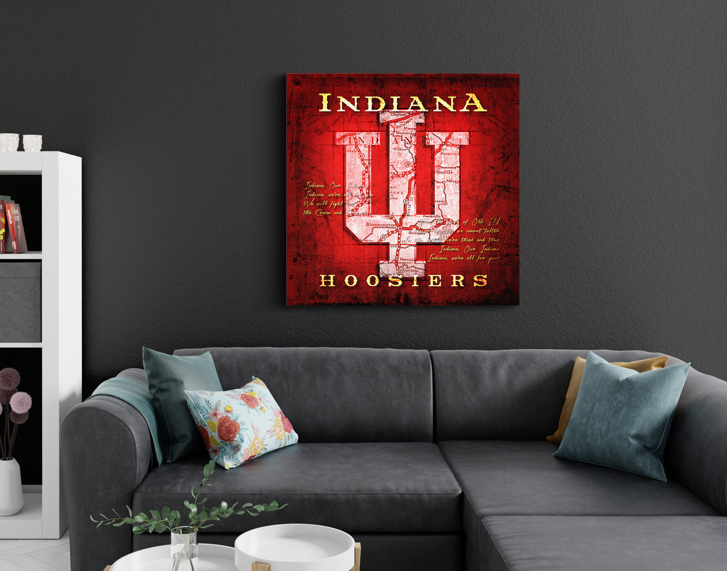 Indiana Hoosiers Vintage Canvas Map | Fight Song Lyrics