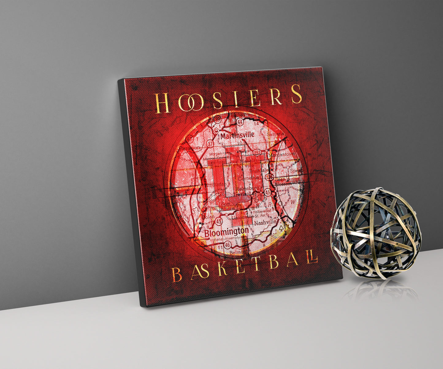 Indiana Hoosiers Basketball Vintage Canvas Map