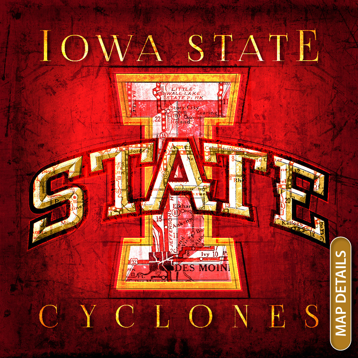 Iowa State Cyclones Vintage Canvas Map