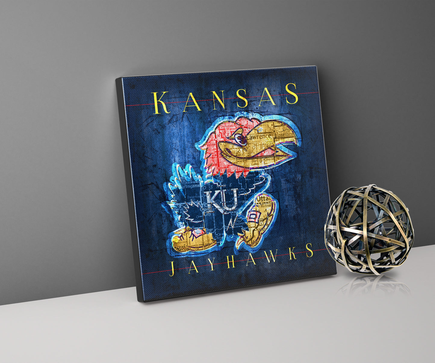 Kansas Jayhawks Vintage Canvas Map