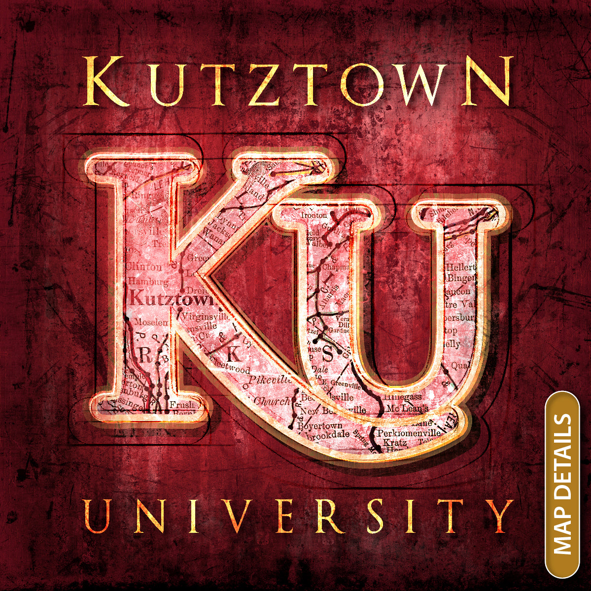 Kutztown University Vintage Canvas Map