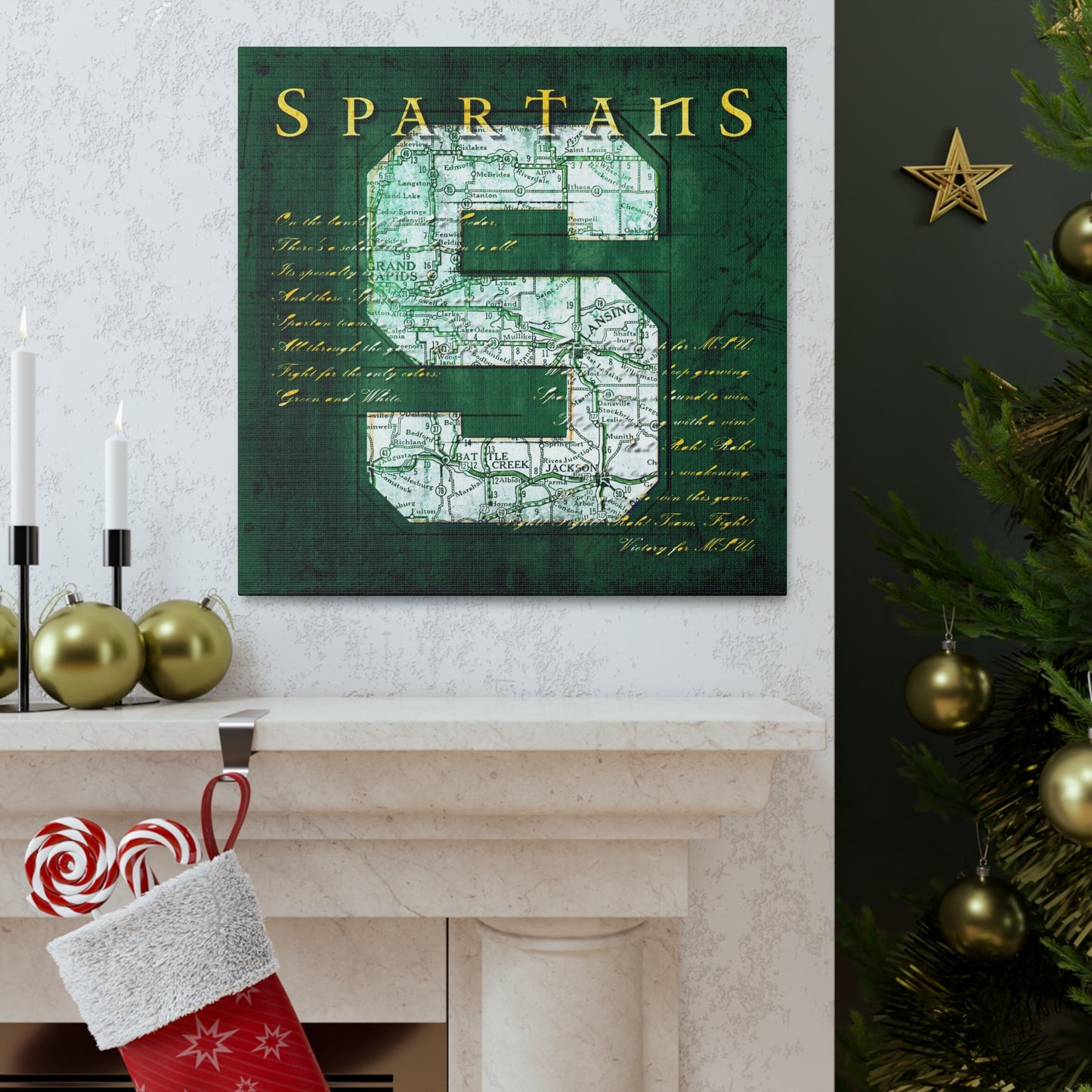 Michigan State Spartans Vintage Canvas Map | Fight Song Lyrics