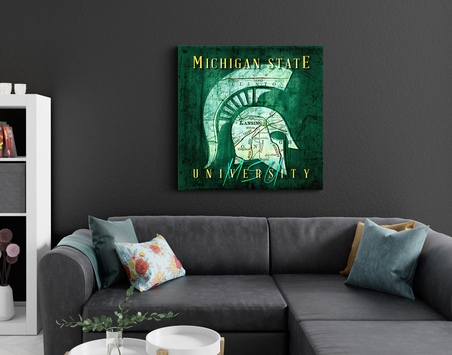 Michigan State Spartans Vintage Canvas Map