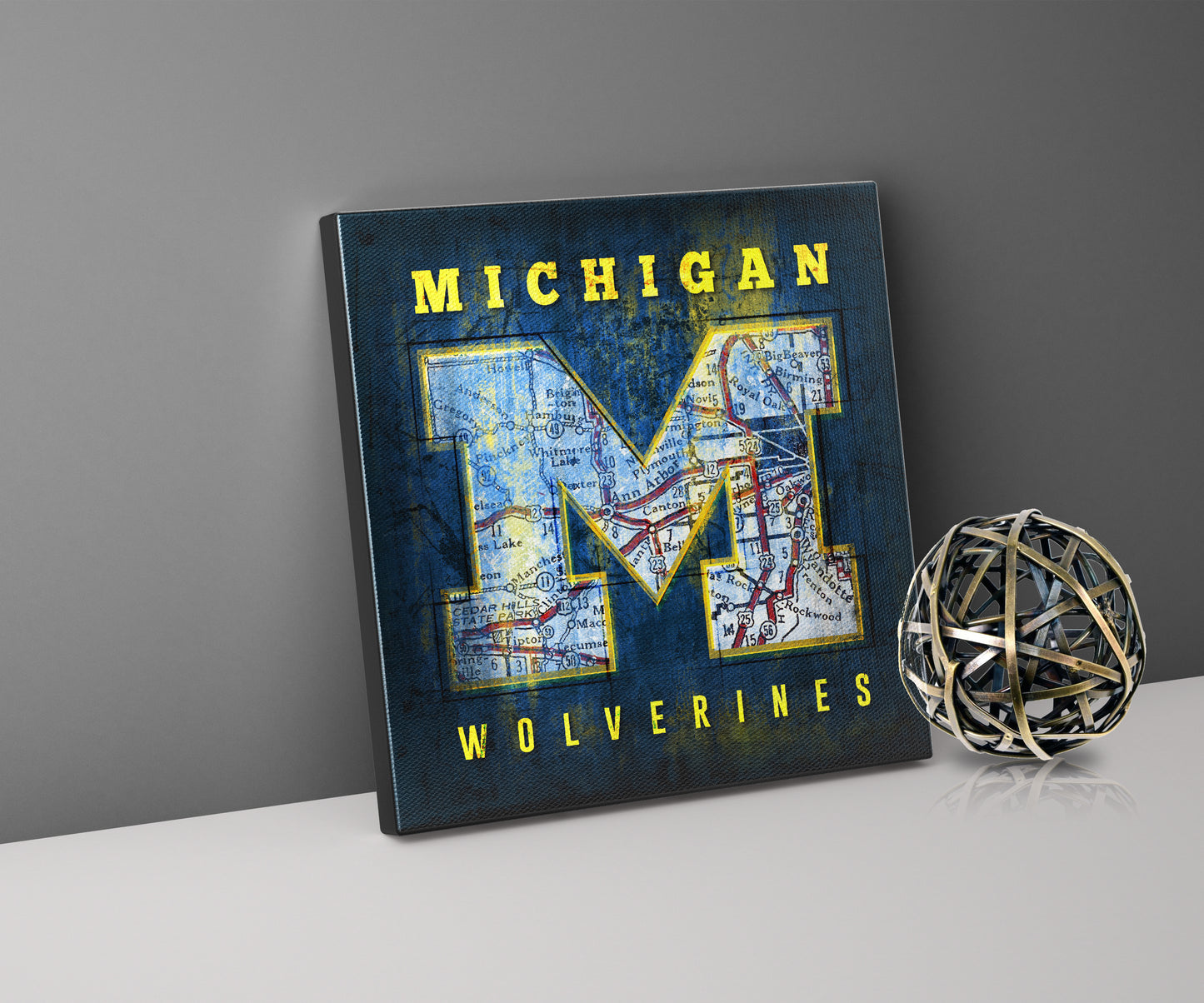 Michigan Wolverines Vintage Canvas Map