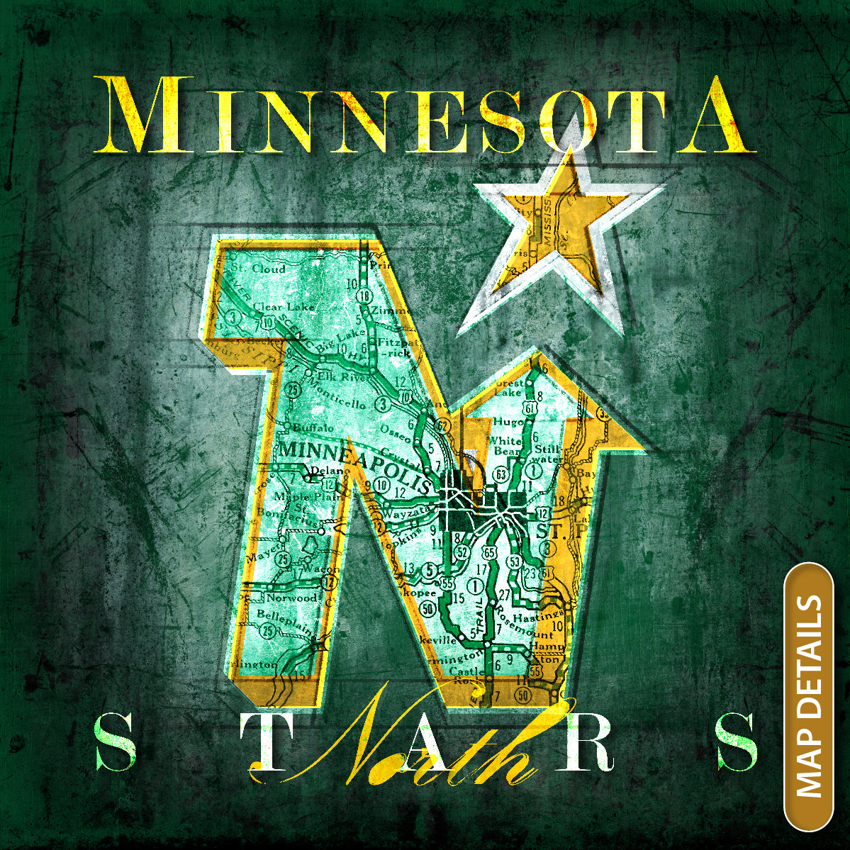Minnesota North Stars Vintage Canvas Map