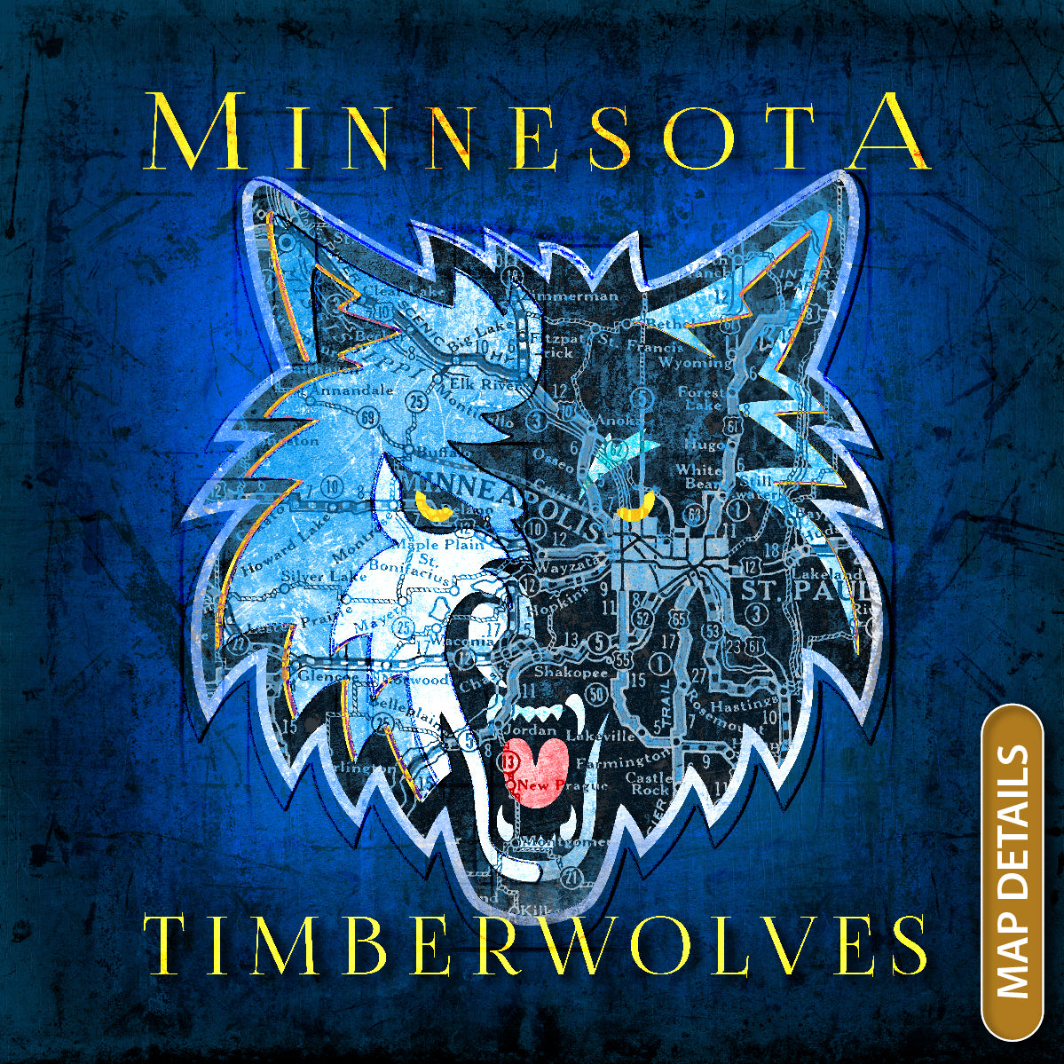 Minnesota Timberwolves Vintage Canvas Map