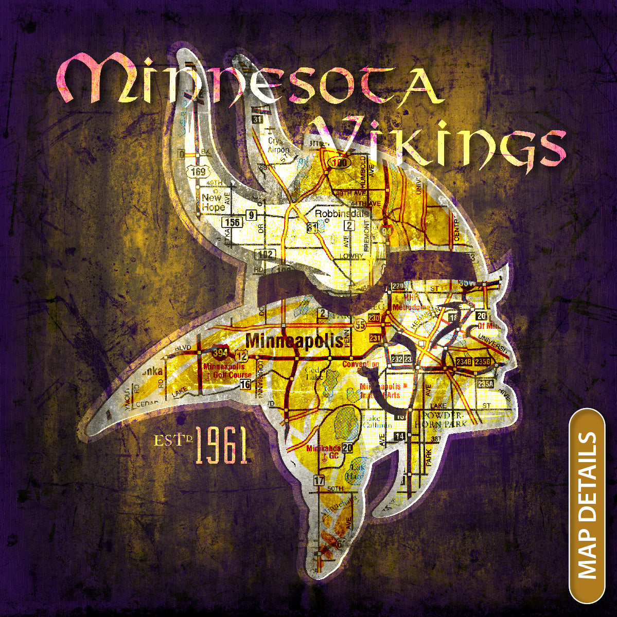 Minnesota Vikings Vintage Canvas Map