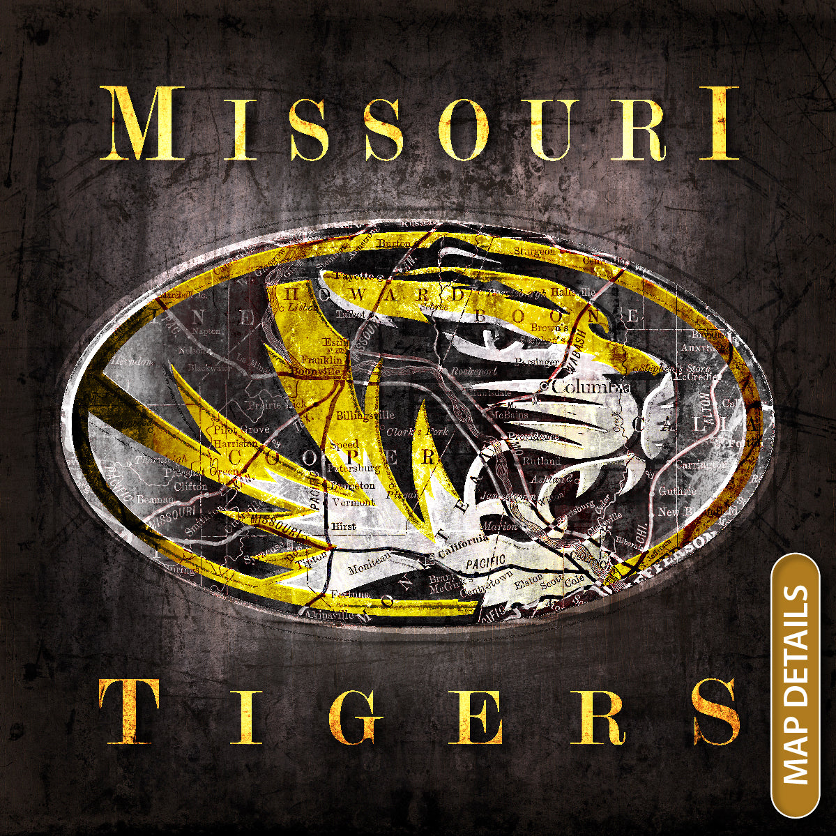 Missouri Tigers Vintage Canvas Map