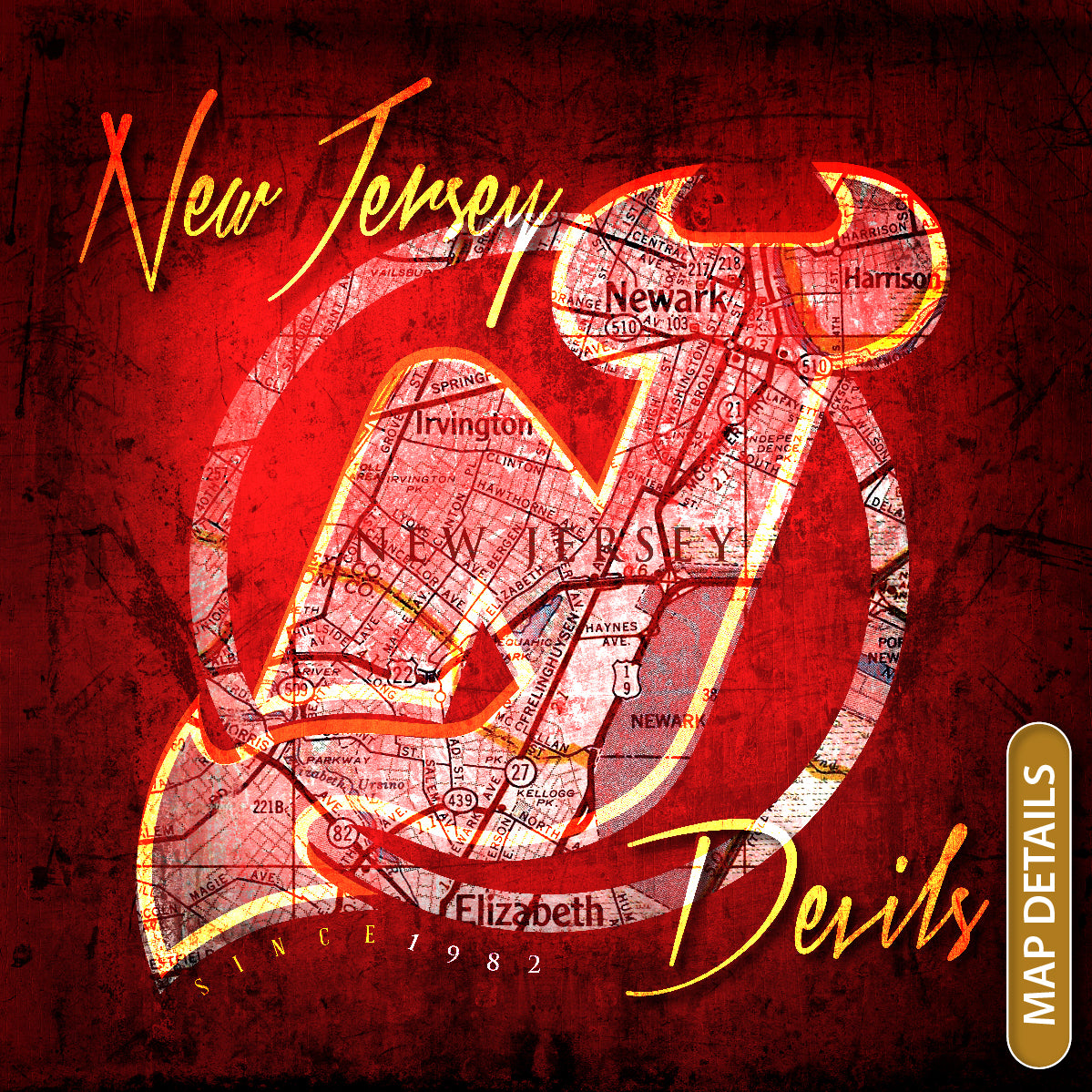 New Jersey Devils Vintage Canvas Map