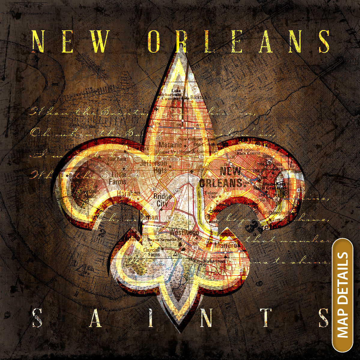 New Orleans Saints Vintage Canvas Map