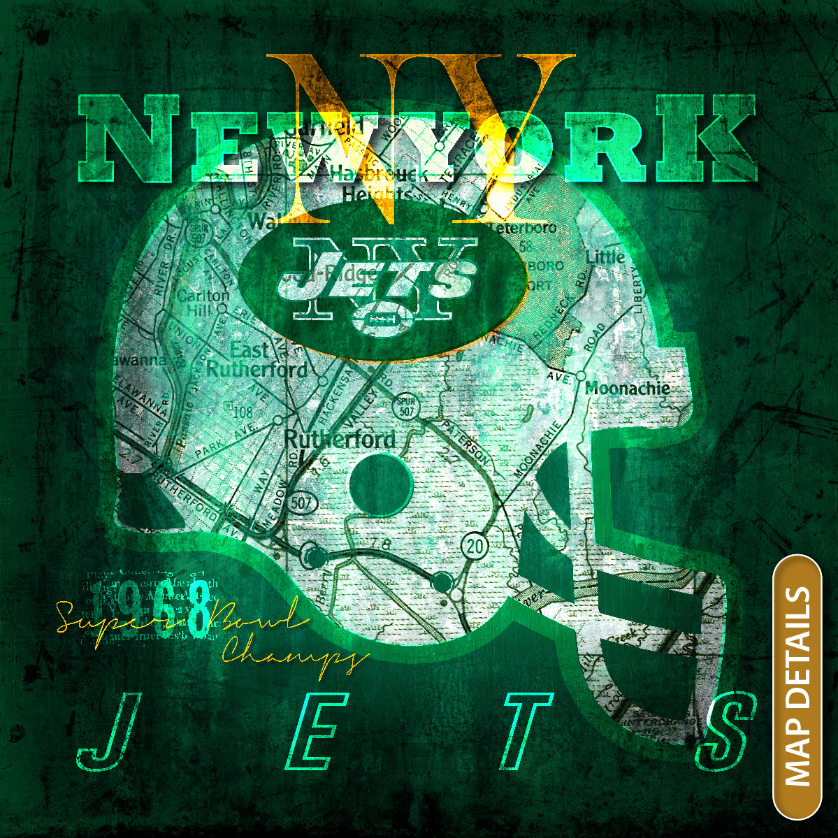 New York Jets Vintage Canvas Map