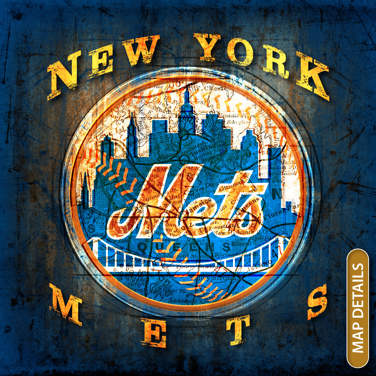 New York Mets Vintage Canvas Map