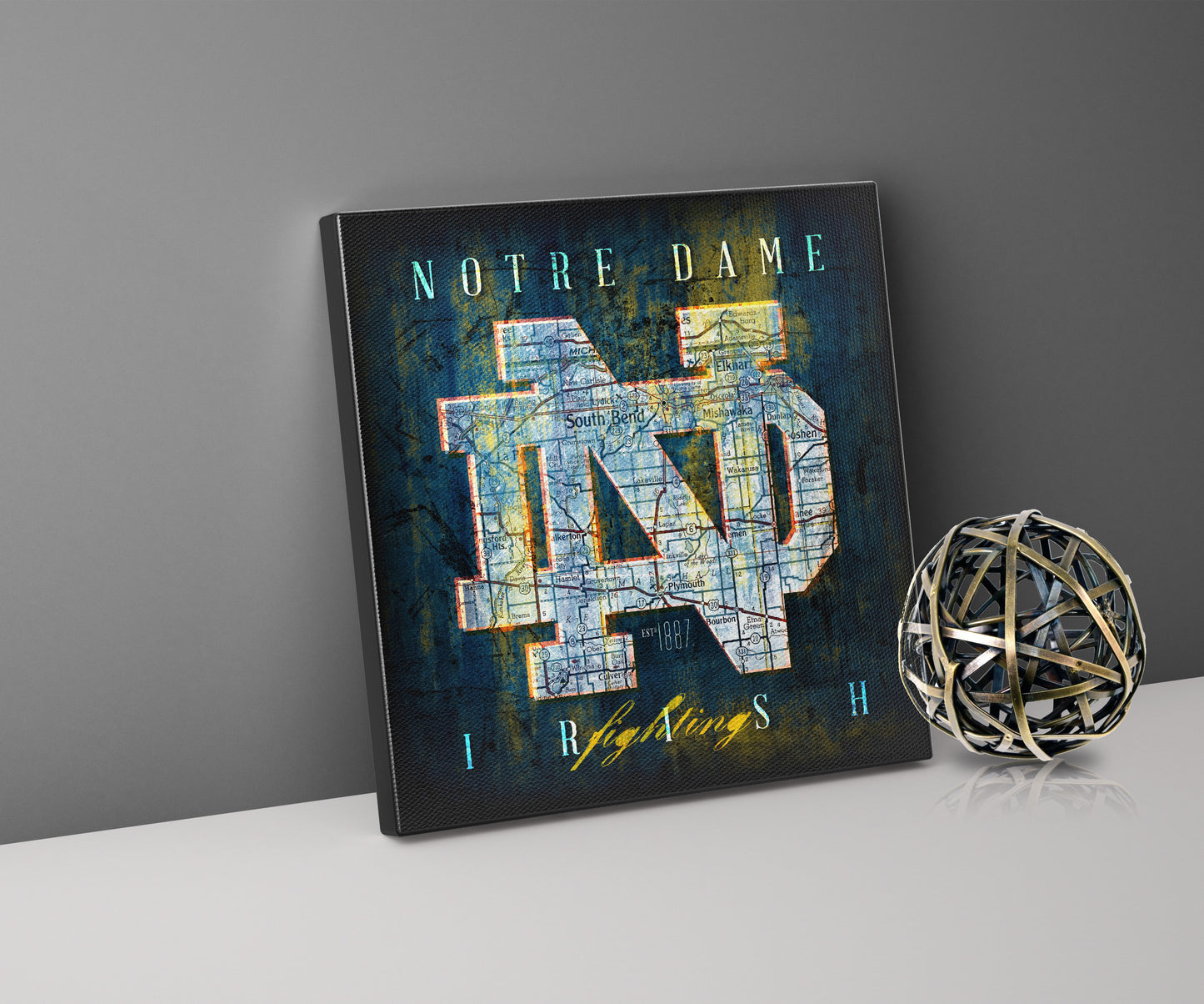 Notre Dame Fighting Irish Vintage Canvas ND Map