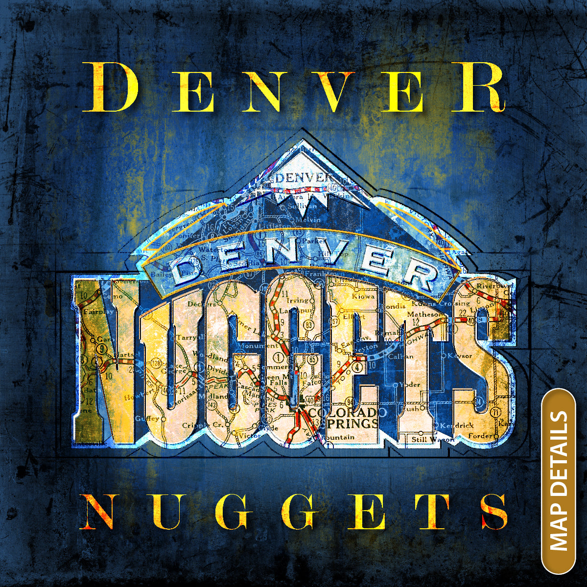 Denver Nuggets Vintage Canvas Map