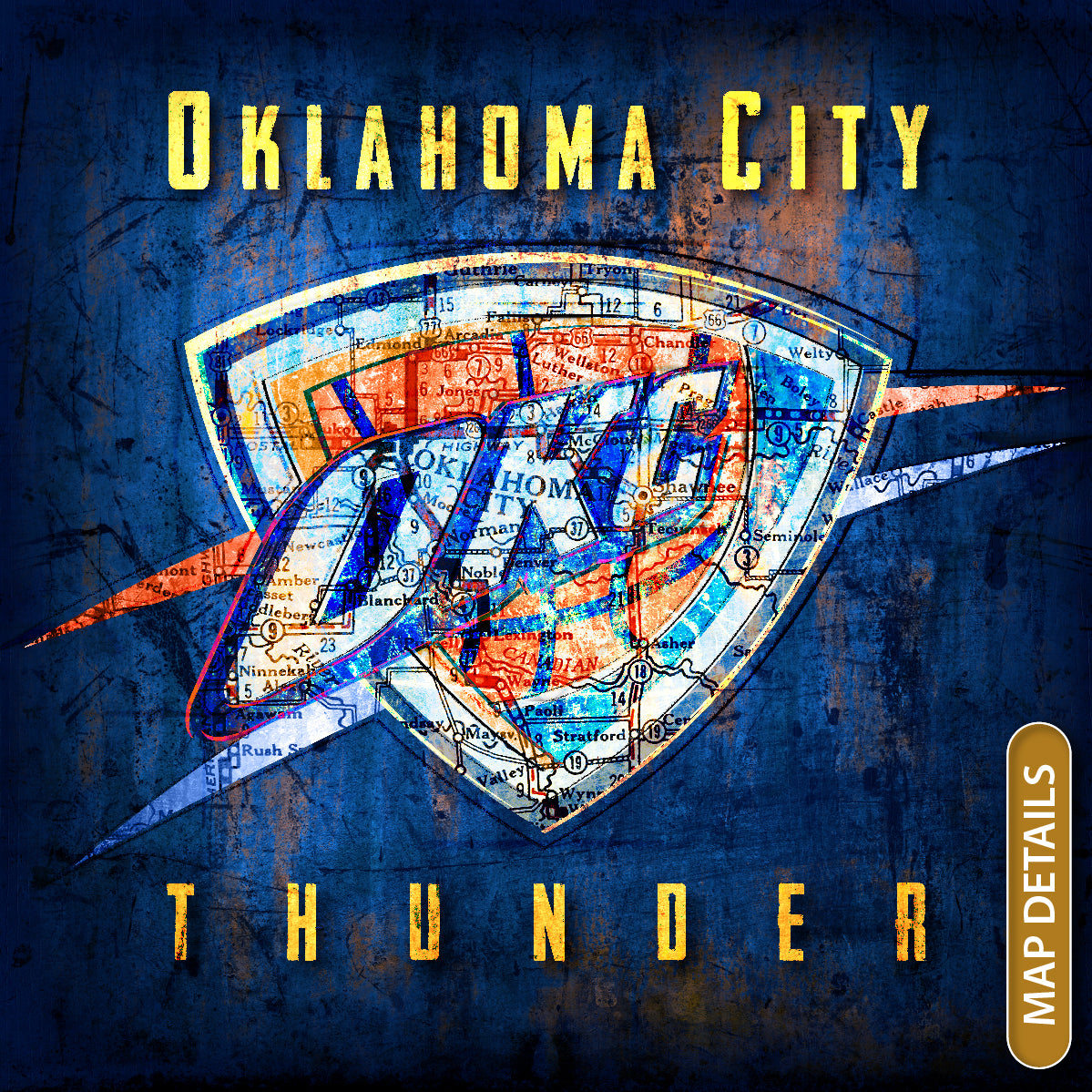 Oklahoma City Thunder Vintage Canvas Map