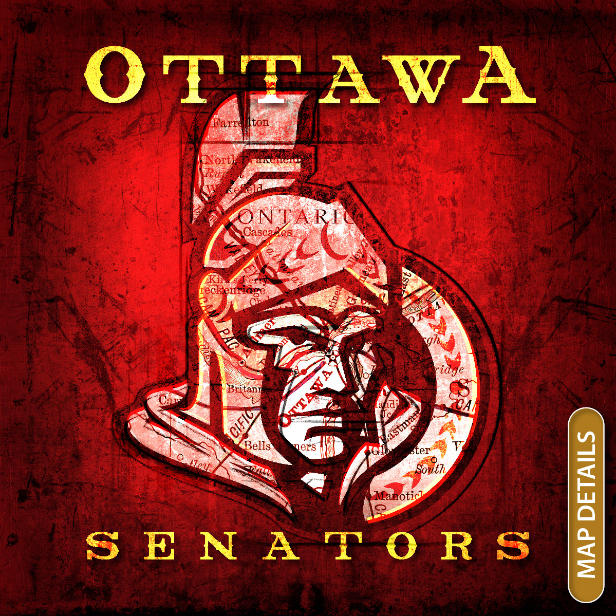 Ottawa Senators Vintage Canvas Map | Roman General