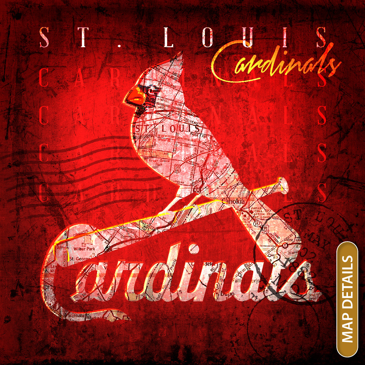 St. Louis Cardinals Vintage Canvas Map