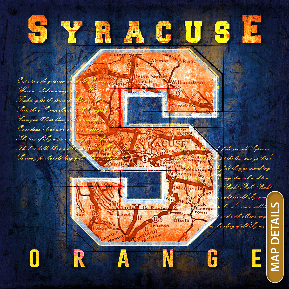 Syracuse Orange Vintage Canvas Map | Fight Song Lyrics