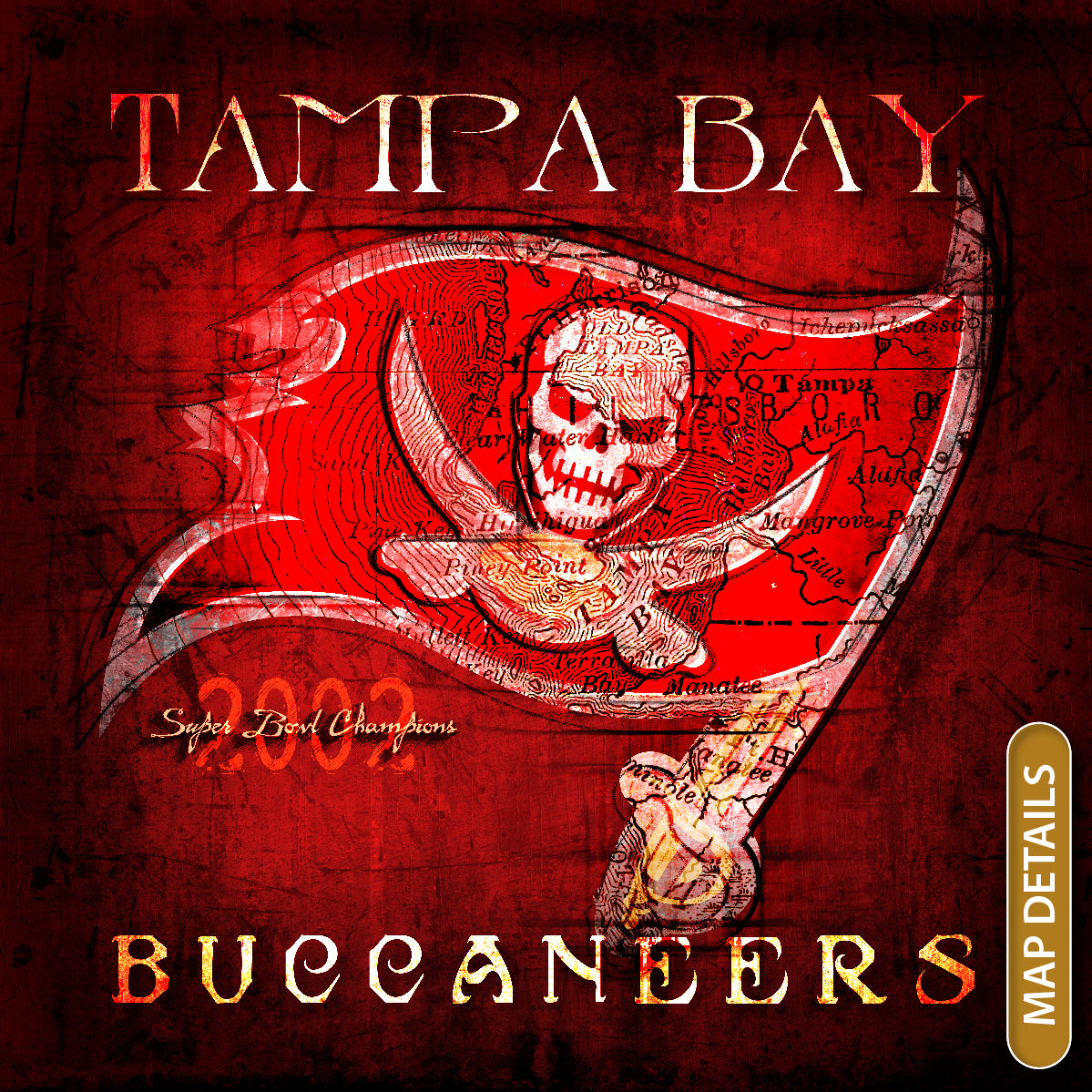Tampa Bay Buccaneers Vintage Canvas Map