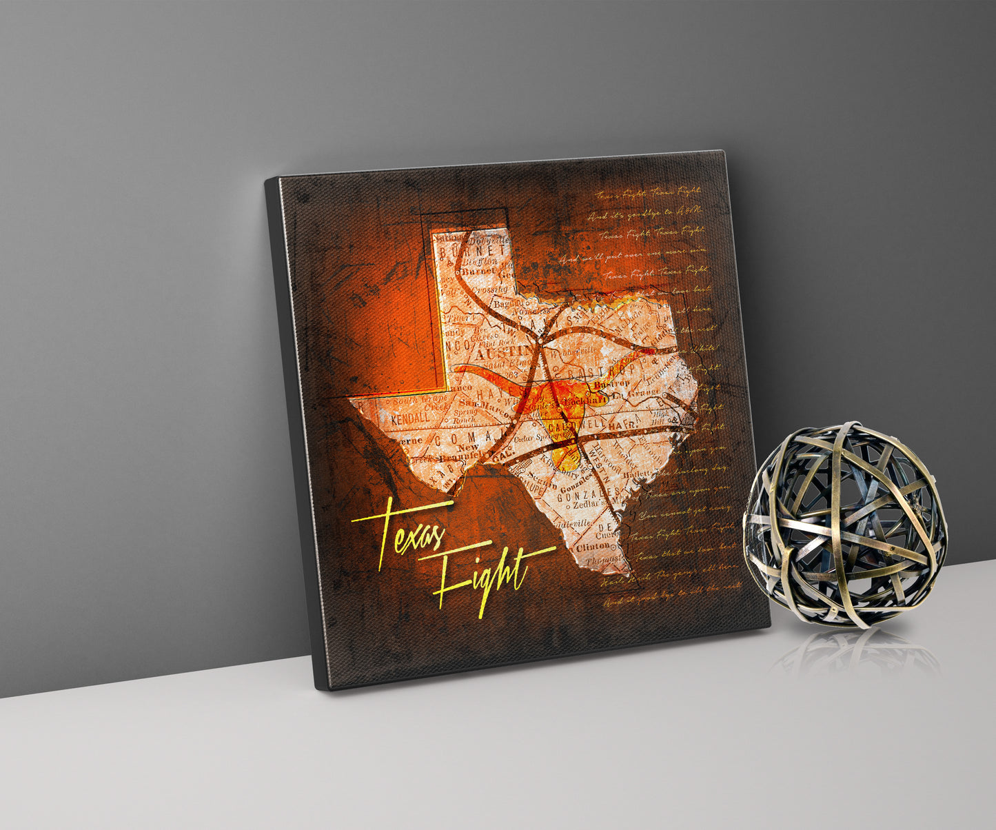 Texas Longhorns Vintage Canvas Map | Texas Fight Song Lyrics