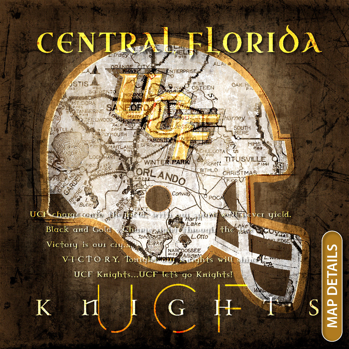 UCF Knights Vintage Canvas Map | Fight Song Lyrics