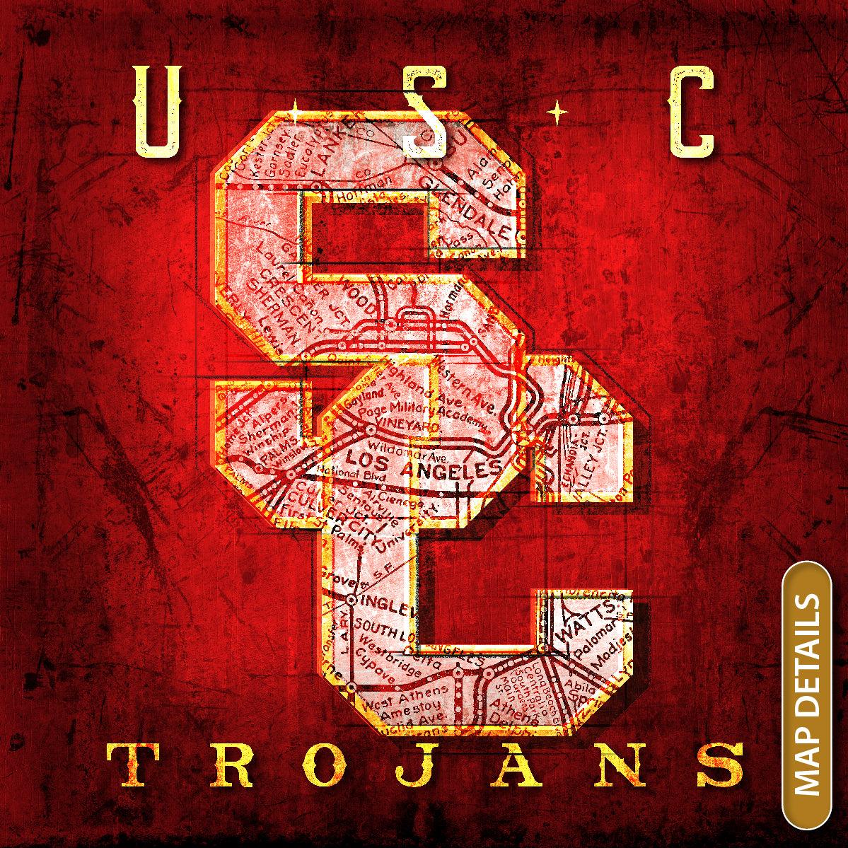 USC Trojans Vintage Canvas Map