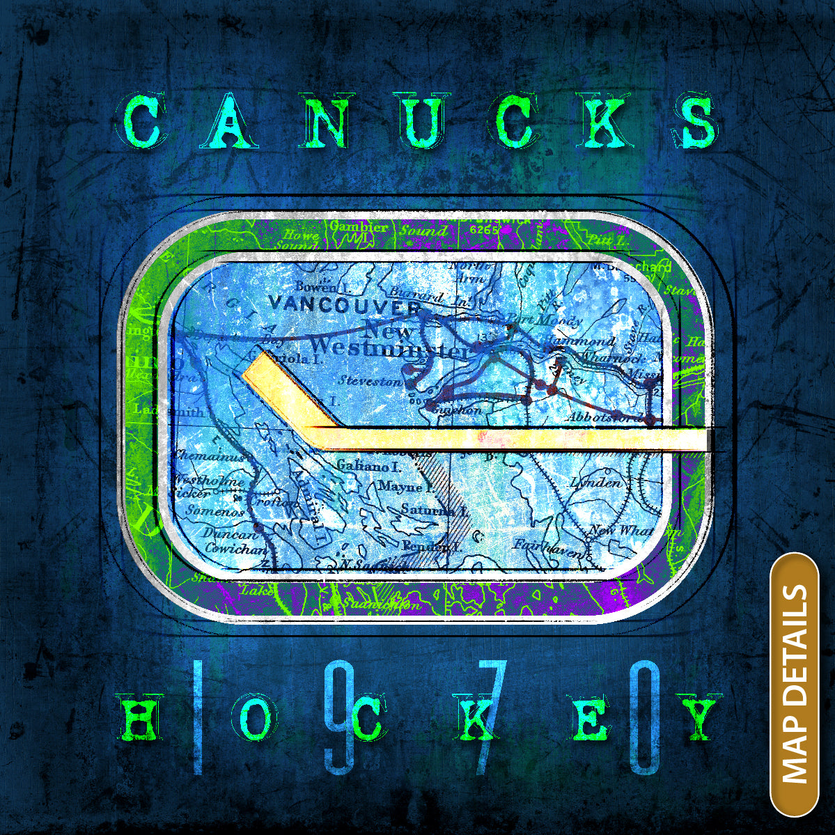 Vancouver Canucks Vintage Canvas Map | Stick in Rink