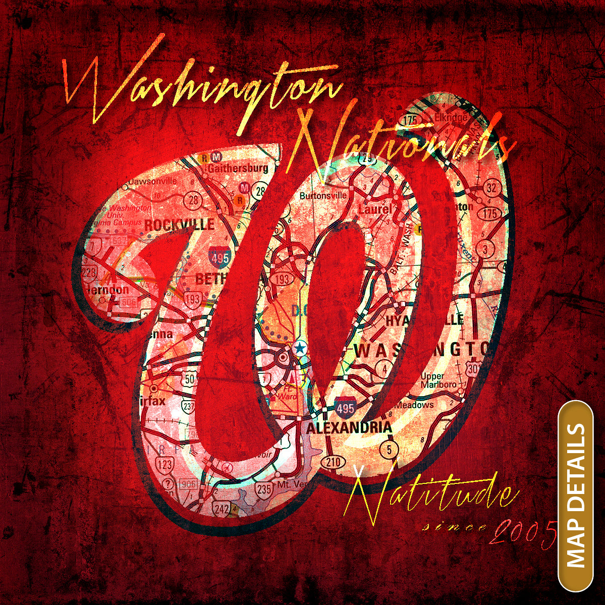 Washington Nationals Vintage Canvas Map