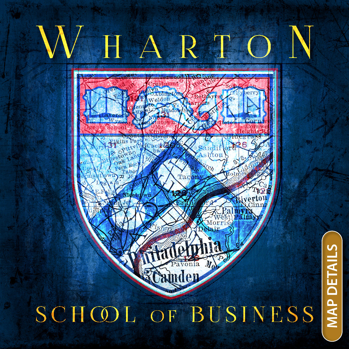 Wharton School of Business Vintage Canvas Map