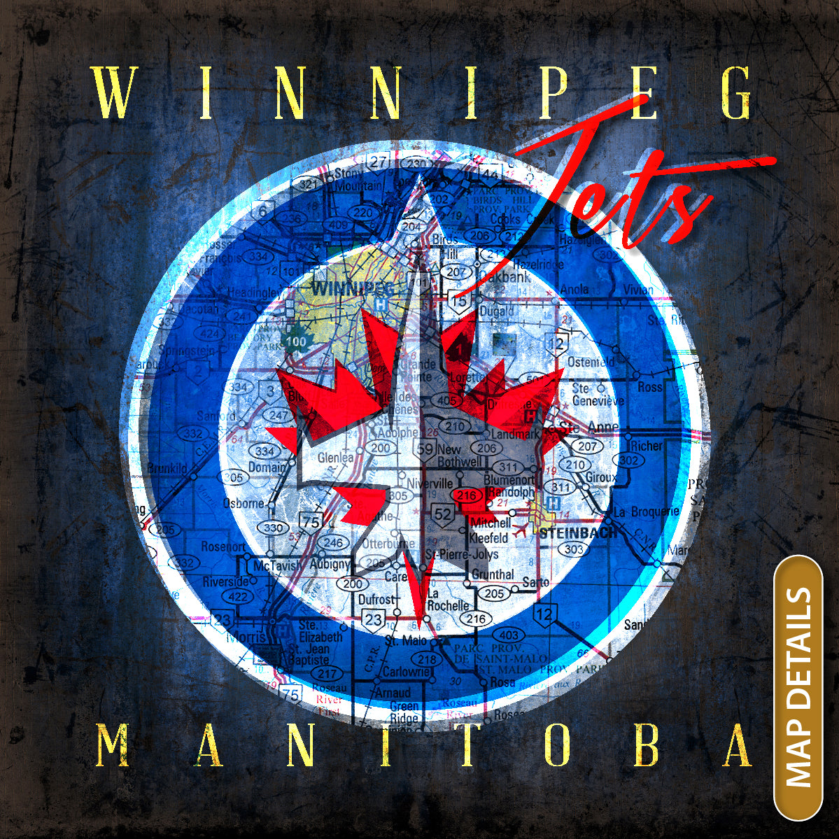 Winnipeg Jets Vintage Canvas Map