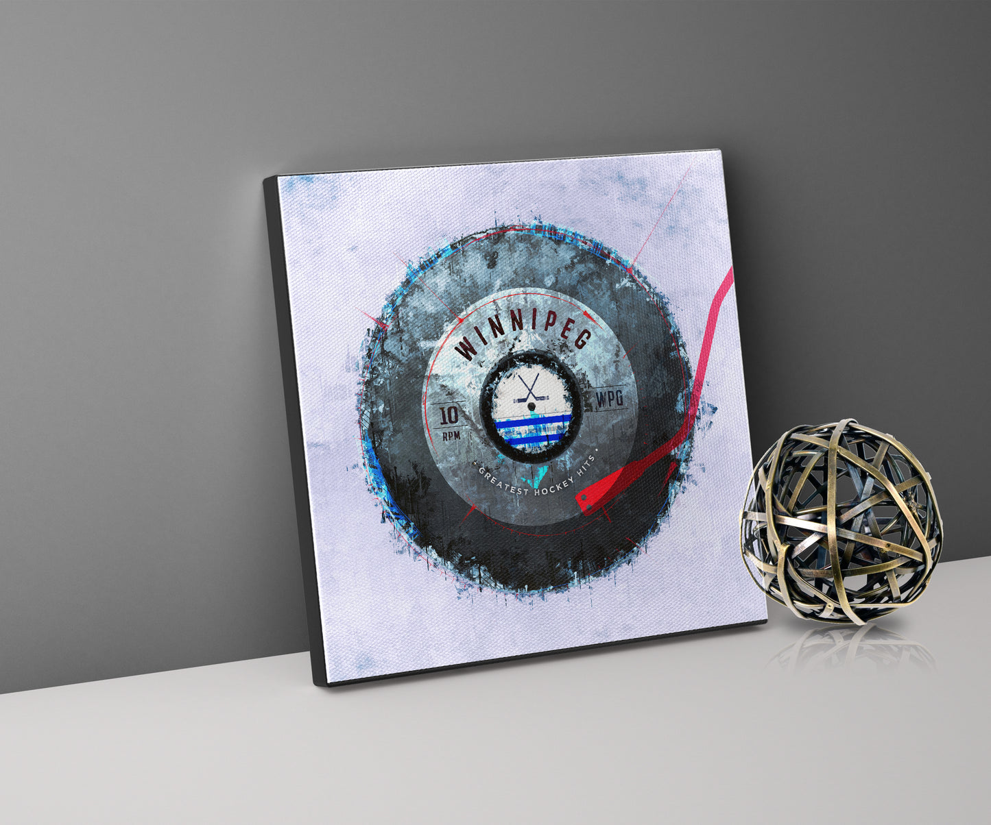 Winnipeg Jets Hockey Puck Turntable Canvas Art