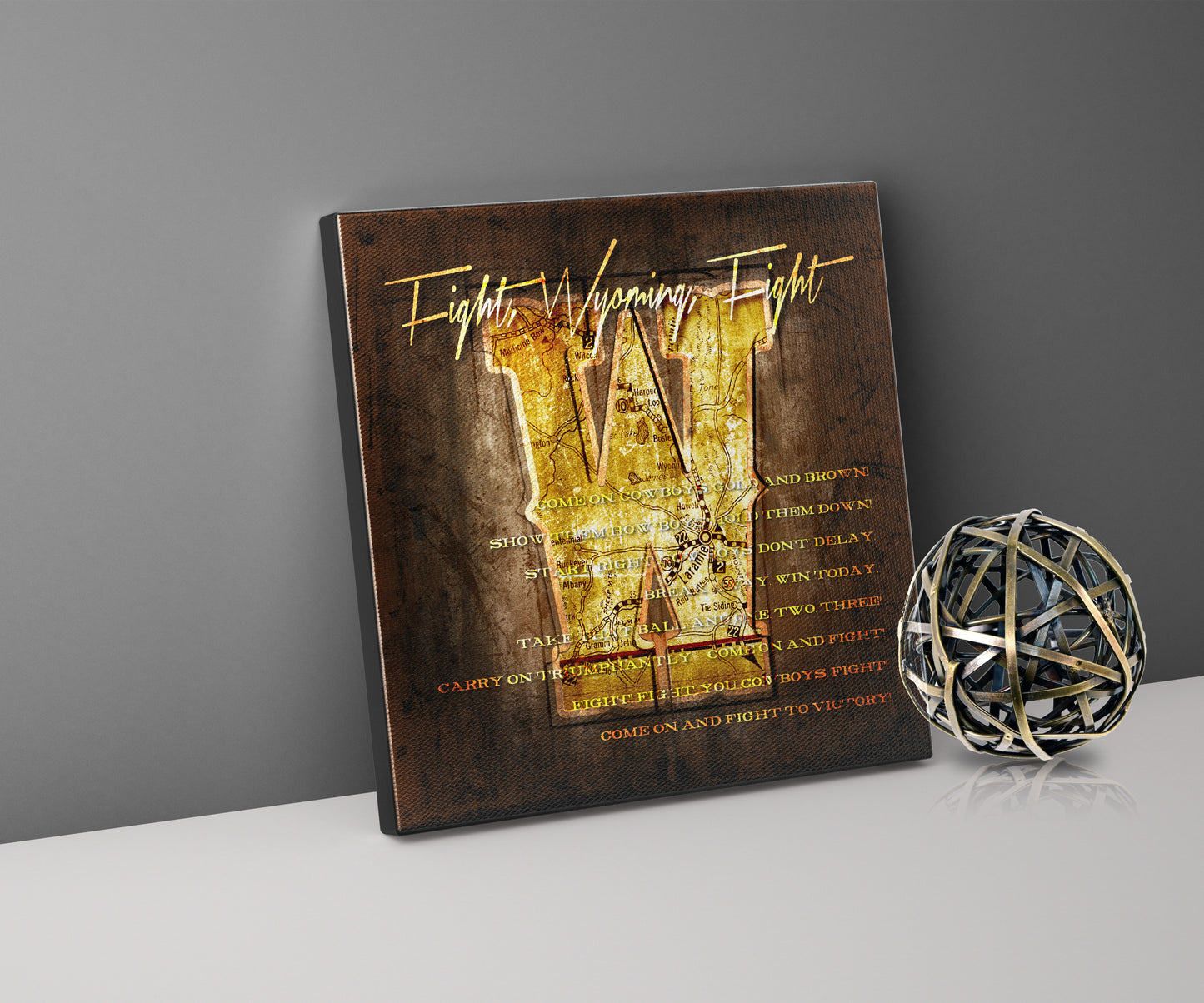 Wyoming Cowboys Vintage Canvas Map | Fight Wyoming Fight Song Lyrics