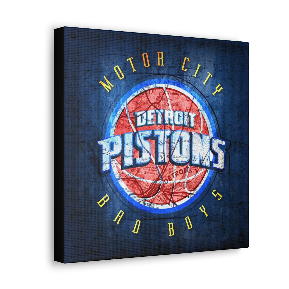 Detroit Pistons Vintage Canvas Map