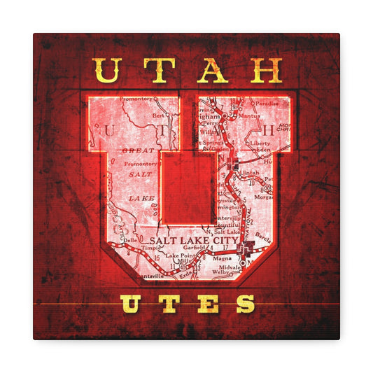 Utah Utes Vintage Canvas Map