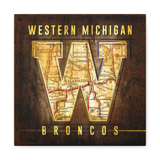 Western Michigan University Broncos Vintage Canvas Map