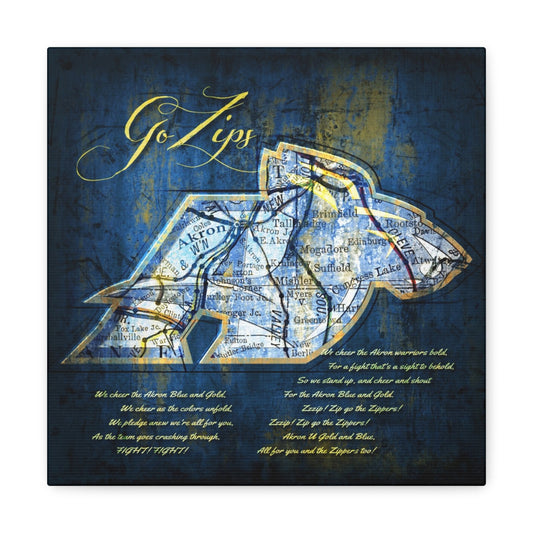 Akron Zips Vintage Canvas Map | Akron Fight Song Lyrics
