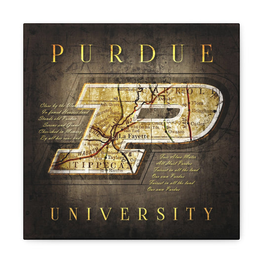 Purdue Boilermakers Vintage Canvas Map | Fight Song Lyrics