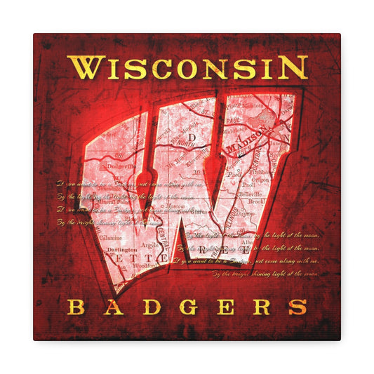 Wisconsin Badgers Vintage Canvas Map | Fight Song Lyrics