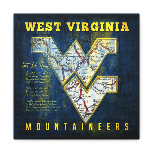 West Virginia Mountaineers Vintage Canvas Map | Fight Song Lyrics