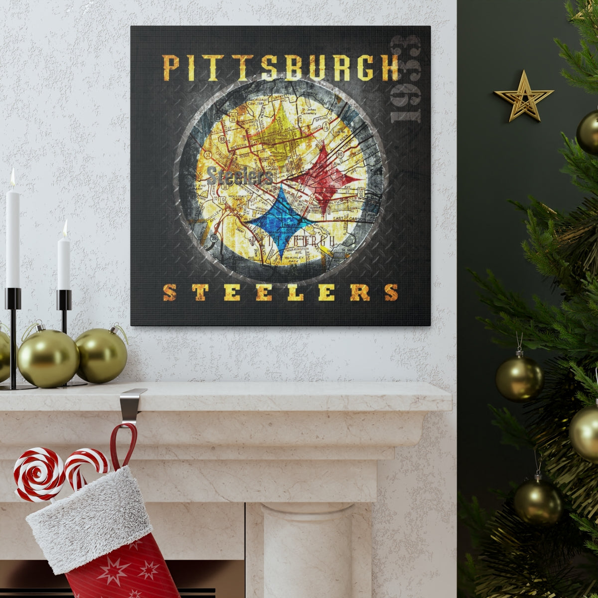 Pittsburgh Steelers Vintage Canvas Map