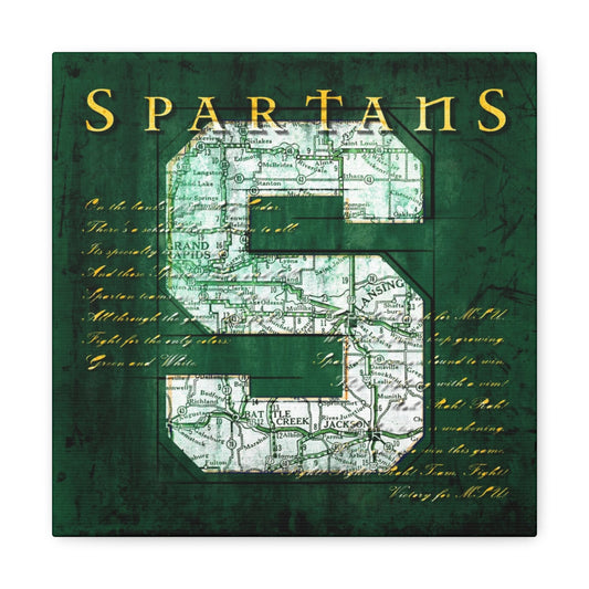 Michigan State Spartans Vintage Canvas Map | Fight Song Lyrics