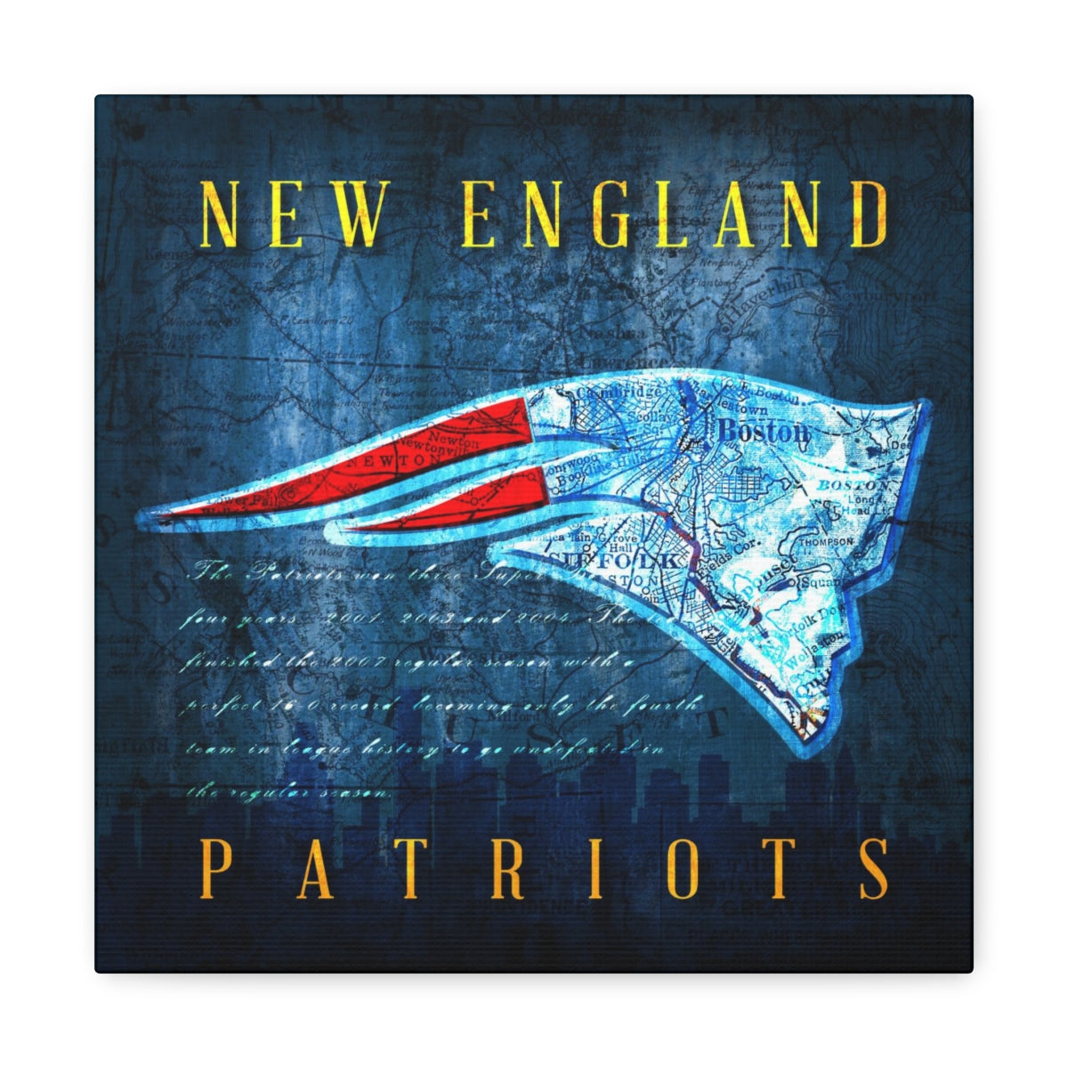 New England Patriots Vintage Canvas Map