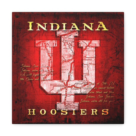 Indiana Hoosiers Vintage Canvas Map | Fight Song Lyrics