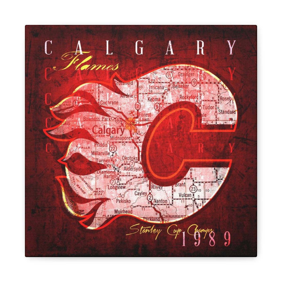 Calgary Flames Vintage Canvas Map